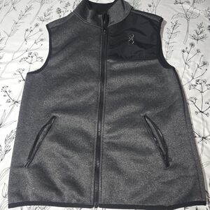Browning Men's Softshell Fleece Vest Heather Grey Black Pocket Full Zip Size M